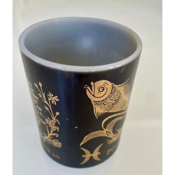 Pisces Mug, 1970s Federal Glass Pisces Mug: Black & Gold Zodiac Milk Glass - Picture 4 of 8